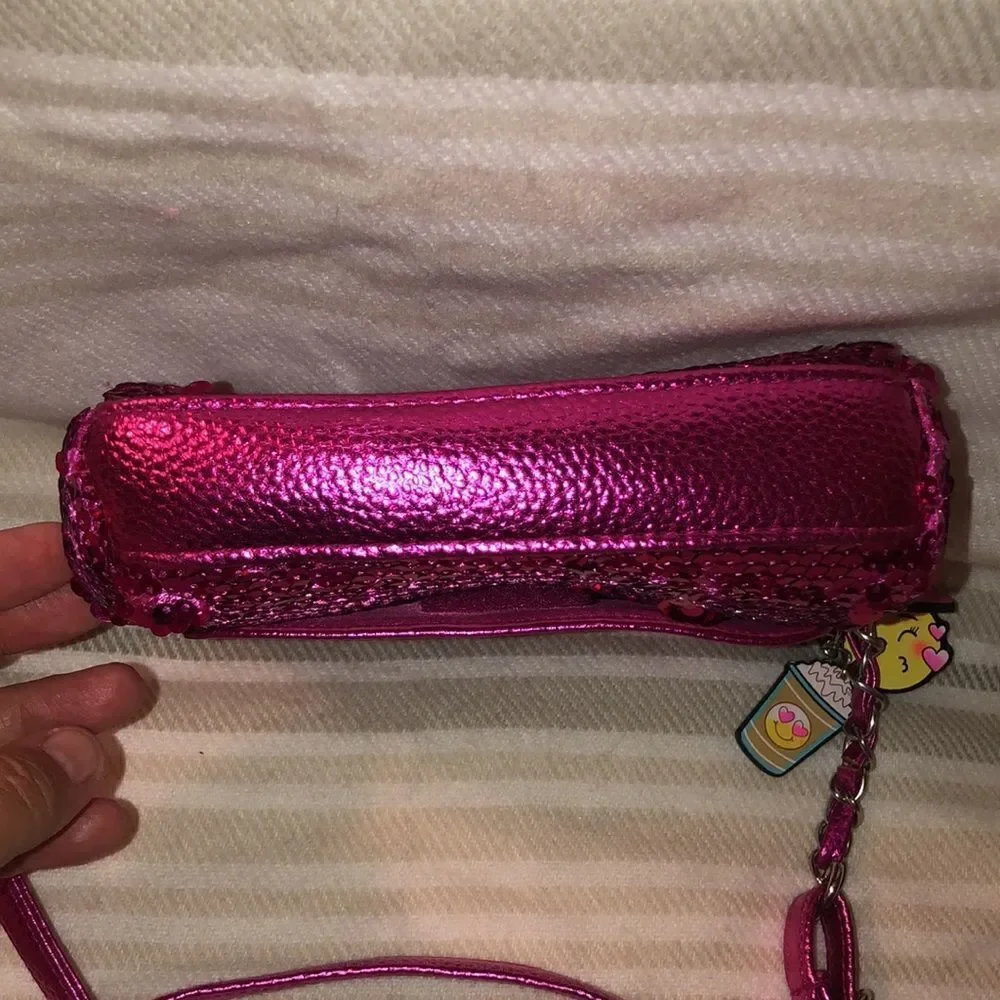 Justice “S” Monogram Fuchsia Pink Sequin Purse Bag with Emoji Charms